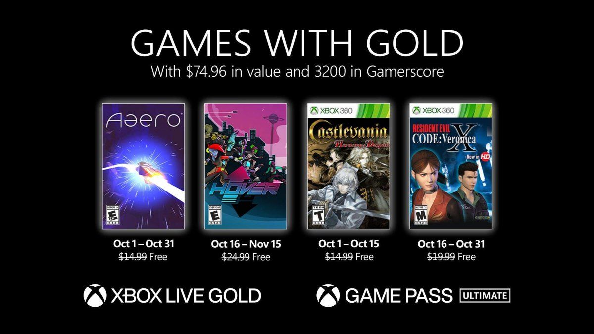 Microsoft anuncia los juegos de Xbox Live Gold de octubre